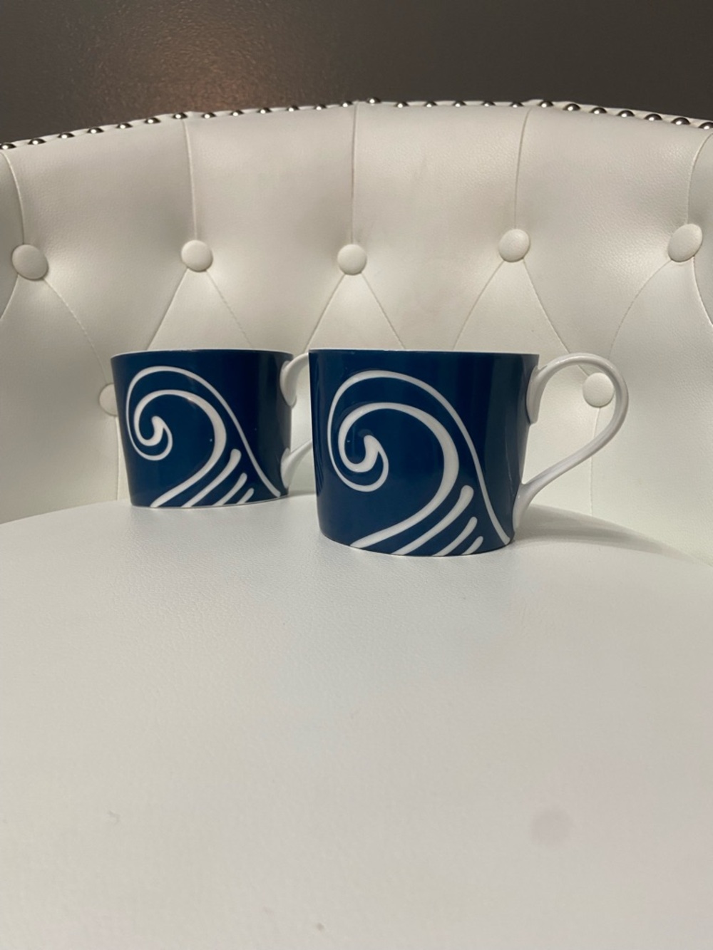 2 STARBUCKS 2008 Etched Blue Wave 🌊 Coffee Mug 13 Ounce Blue/White Collectible